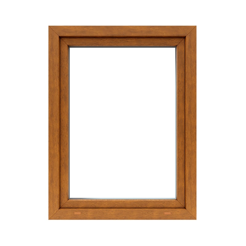 Okno PCV 2-szybowe fasadowe O15 złoty dąb 865x1135 mm otwierane do wewnątrz lewe Witraż