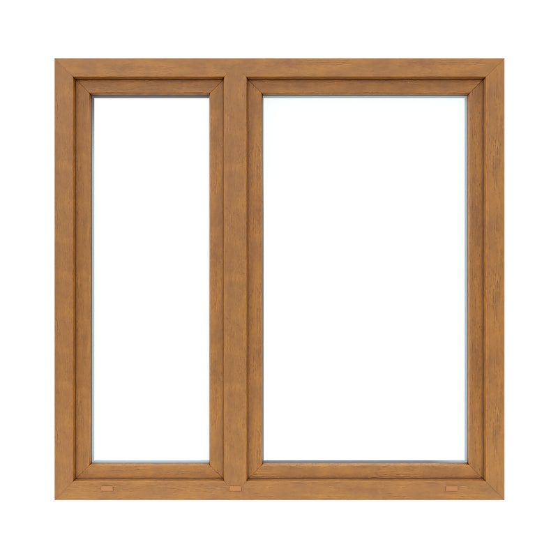 Okno PCV 2-szybowe fasadowe O34A złoty dąb 1465x1435 mm otwierane do wewnątrz prawe Witraż