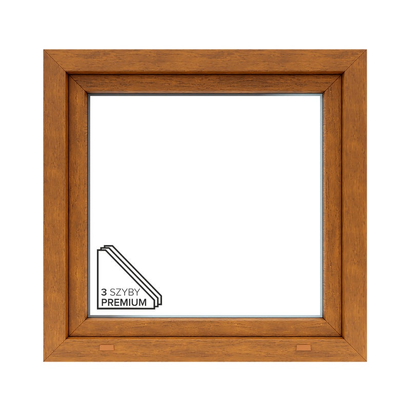 Okno PCV 3-szybowe fasadowe O5P/85 złoty dąb 865x835 mm otwierane do wewnątrz prawe Witraż