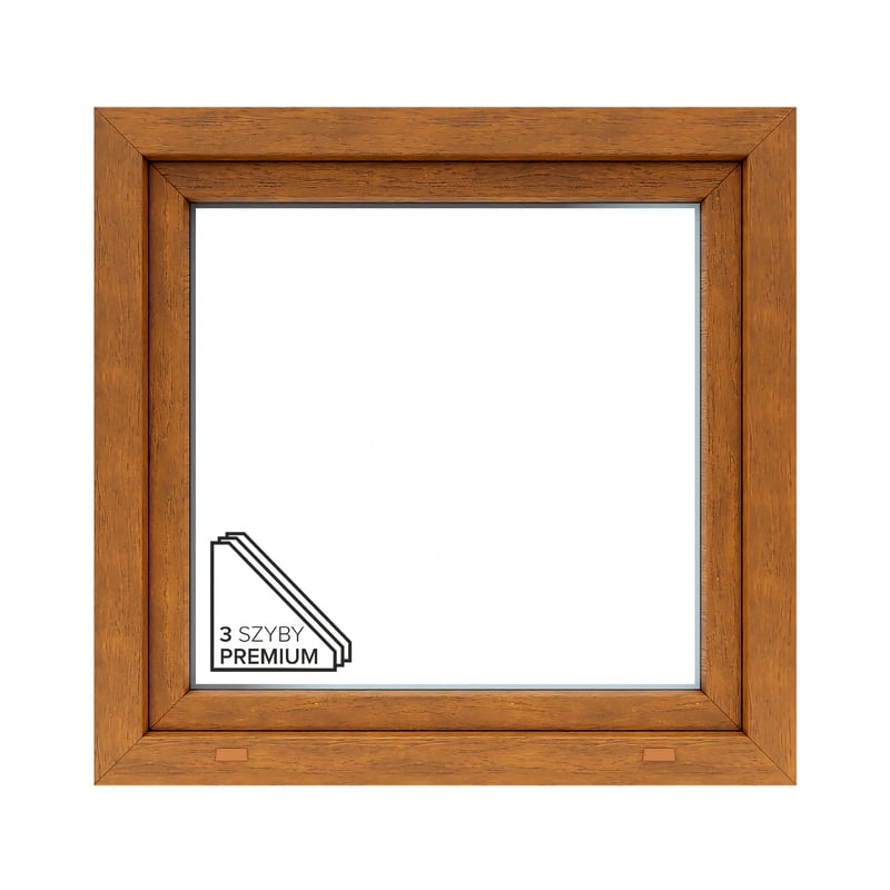 Okno PCV 3-szybowe fasadowe O5U/85 złoty dąb 865x835 mm uchylne do wewnątrz Witraż