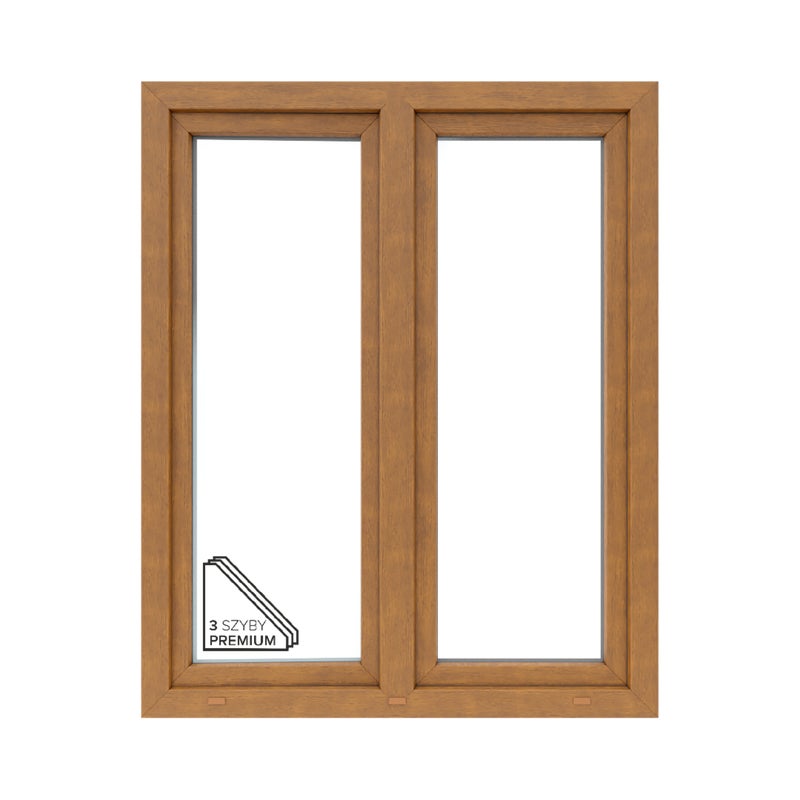 Okno PCV 3-szybowe fasadowe O32S/85 złoty dąb 1165x1435 mm otwierane do wewnątrz prawe Witraż