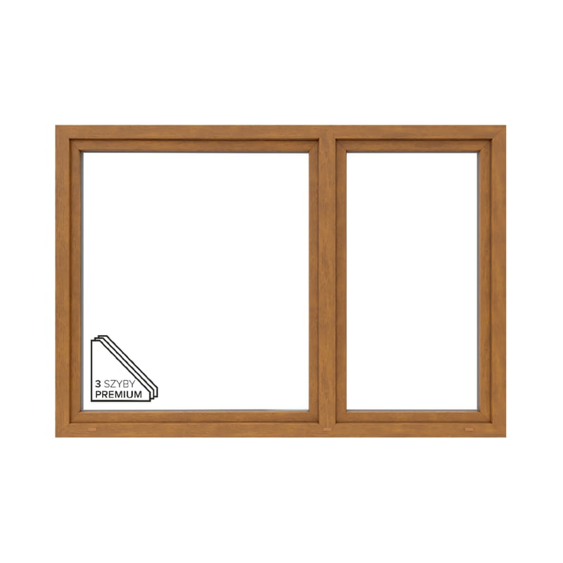 Okno PCV 3-szybowe fasadowe O39/85 złoty dąb 2065x1435 mm otwierane do wewnątrz lewe Witraż