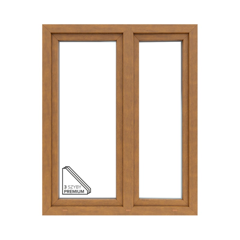 Okno PCV 3-szybowe fasadowe O33A/85 złoty dąb 1165x1435 mm otwierane do wewnątrz lewe Witraż