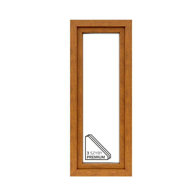 Okno PCV 3-szybowe fasadowe O26/85 złoty dąb 565x1435 mm otwierane do wewnątrz prawe Witraż
