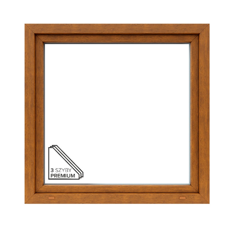 Okno PCV 3-szybowe fasadowe O16/85 złoty dąb 1165x1135 mm otwierane do wewnątrz prawe Witraż
