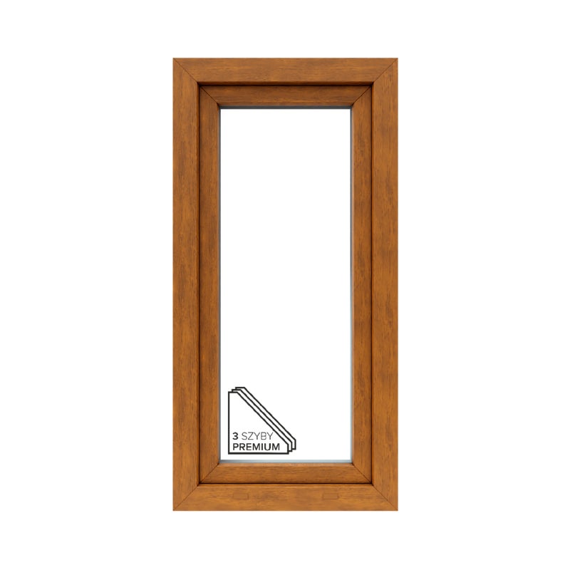 Okno PCV 3-szybowe fasadowe 85/O10 złoty dąb 565x1135 mm otwierane do wewnątrz prawe Witraż