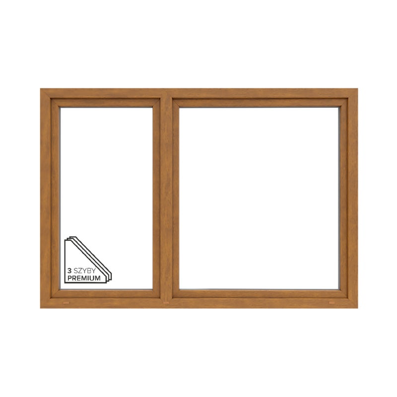 Okno PCV 3-szybowe fasadowe O38/85 złoty dąb 2065x1435 mm otwierane do wewnątrz prawe Witraż