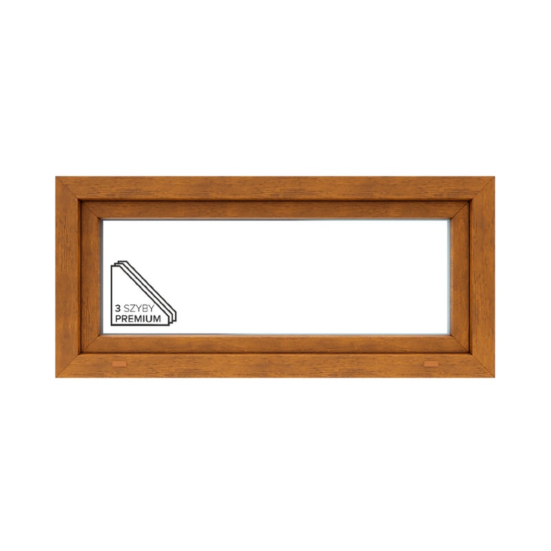 Okno PCV 3-szybowe fasadowe O3/85 złoty dąb 1165x535 mm uchylne do wewnątrz Witraż