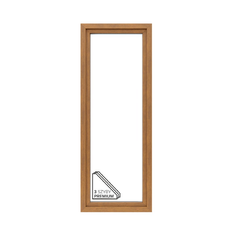 Okno PCV 3-szybowe fasadowe OB7/85 złoty dąb 865x2295 mm otwierane do wewnątrz prawe Witraż
