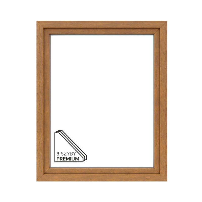Okno PCV 3-szybowe fasadowe O32/85 złoty dąb 1165x1435 mm otwierane do wewnątrz prawe Witraż