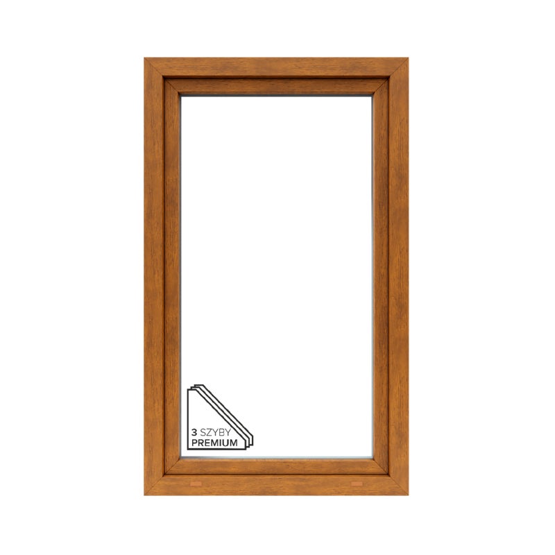 Okno PCV 3-szybowe fasadowe O31/85 złoty dąb 865x1435 mm otwierane do wewnątrz lewe Witraż