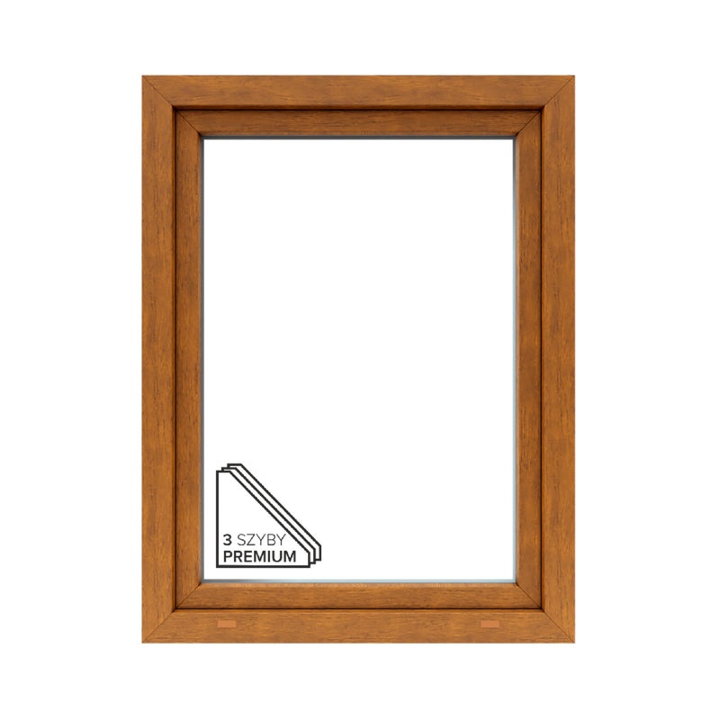 Okno PCV 3-szybowe fasadowe O15/85 złoty dąb 865x1135 mm otwierane do wewnątrz lewe Witraż