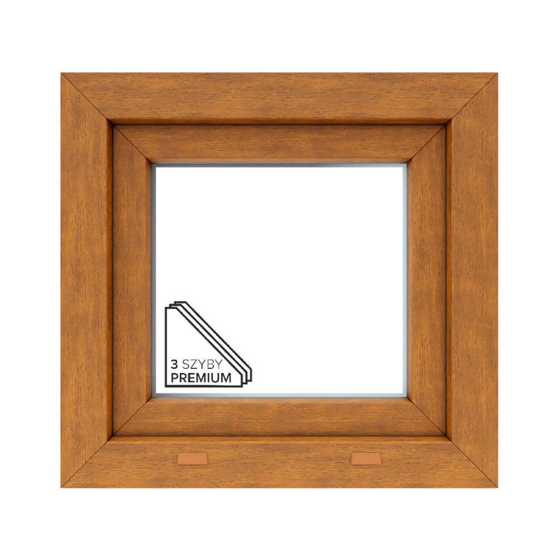 Okno PCV 3-szybowe balkonowe O1/85 złoty dąb 565x535 mm uchylne do wewnątrz Witraż
