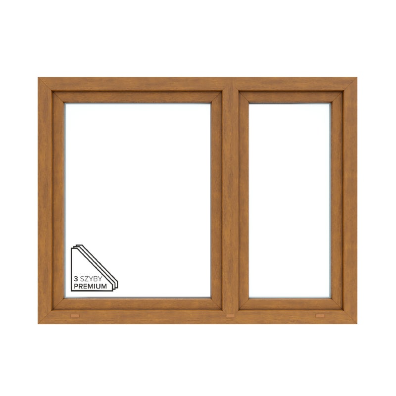 Okno PCV 3-szybowe fasadowe O19/85 złoty dąb 1465x1135 mm otwierane do wewnątrz lewe Witraż