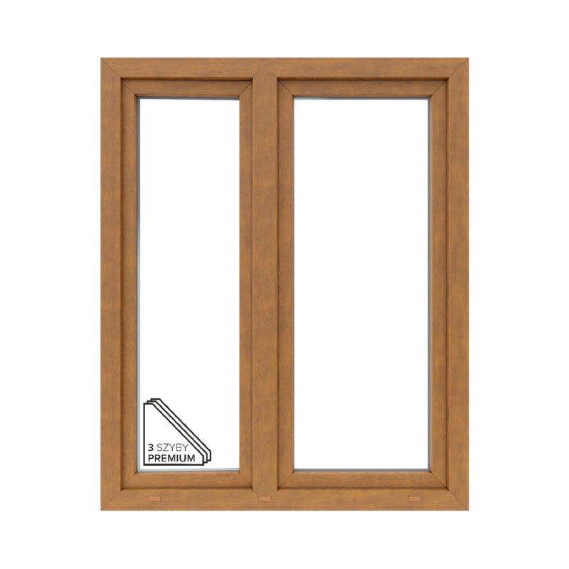 Okno PCV 3-szybowe fasadowe O32A/85 złoty dąb 1165x1435 mm otwierane do wewnątrz prawe Witraż