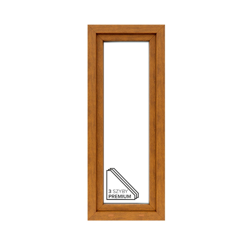Okno PCV 3-szybowe fasadowe O27/85 złoty dąb 565x1435 mm otwierane do wewnątrz lewe Witraż
