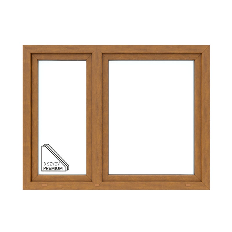Okno PCV 3-szybowe fasadowe O18/85 złoty dąb 1465x1135 mm otwierane do wewnątrz prawe Witraż