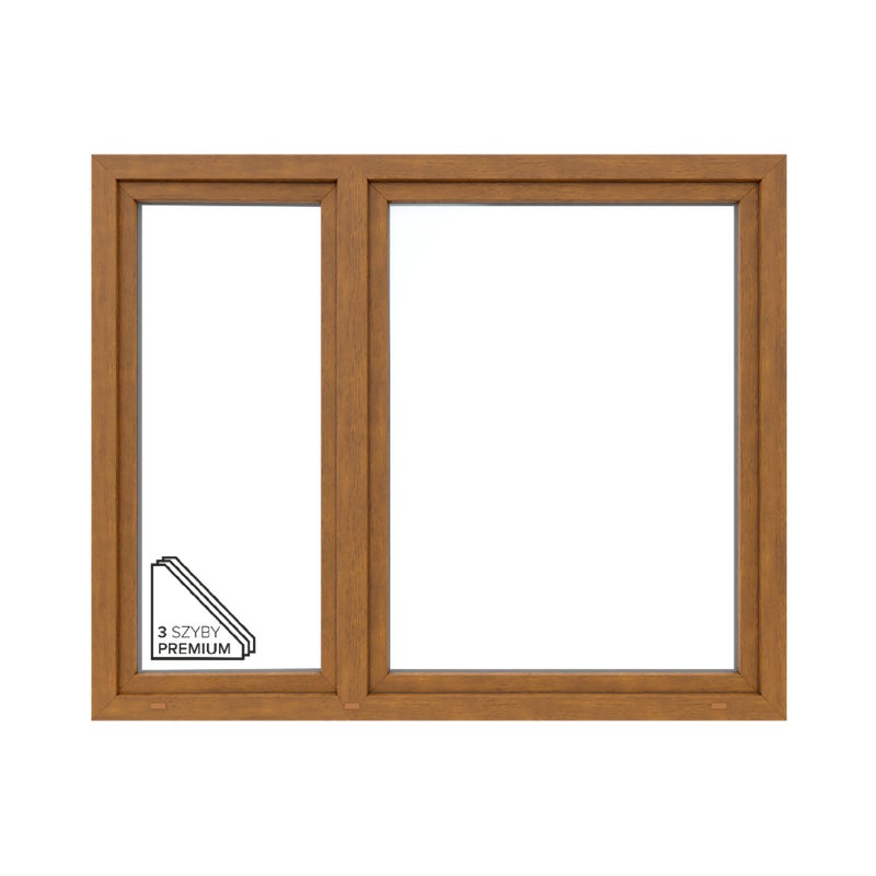 Okno PCV 3-szybowe fasadowe O36/85 złoty dąb 1765x1435 mm otwierane do wewnątrz prawe Witraż