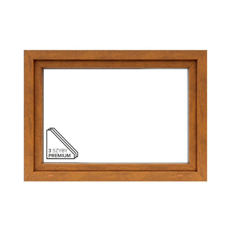 Okno PCV 3-szybowe fasadowe O6U/85 złoty dąb 1165x835 mm uchylne do wewnątrz Witraż
