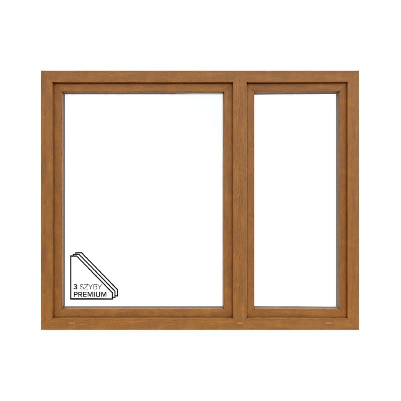 Okno PCV 3-szybowe fasadowe O37 złoty dąb 1765x1435 mm otwierane do wewnątrz lewe Witraż