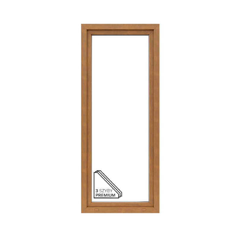 Okno PCV 3-szybowe balkonowe OB3/85 złoty dąb 865x2095 mm otwierane do wewnątrz prawe Witraż