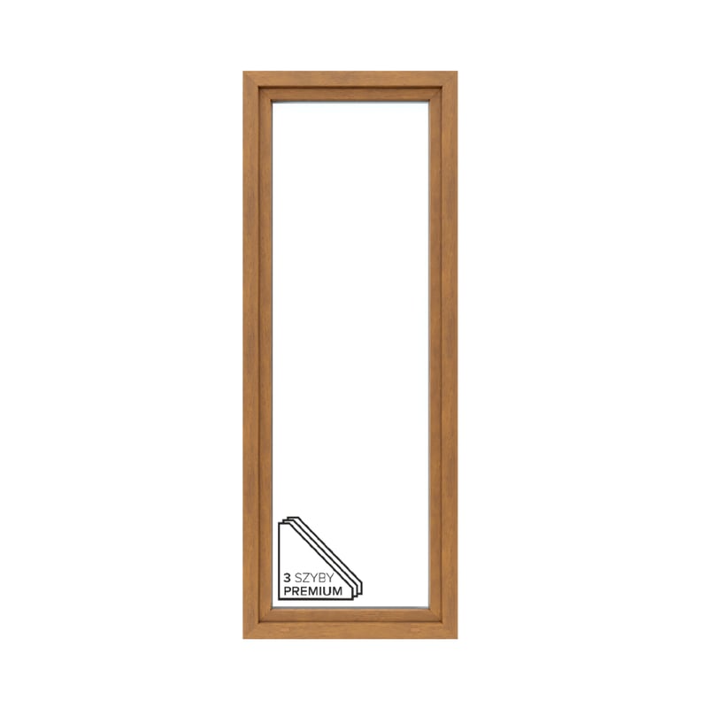 Okno PCV 3-szybowe balkonowe OB8/85 złoty dąb 865x2295 mm otwierane do wewnątrz lewe Witraż