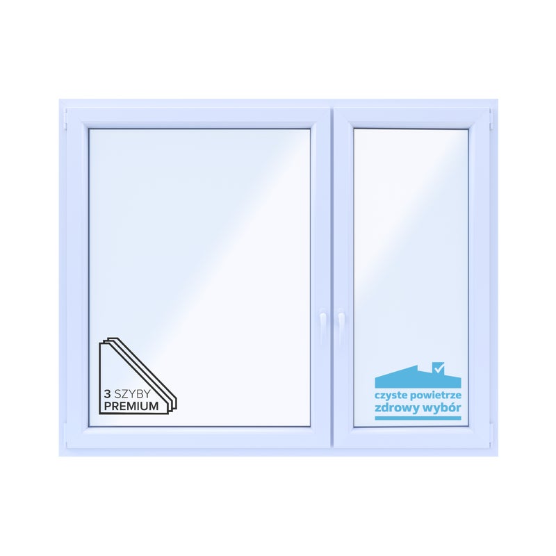 Okno PCV 3-szybowe fasadowe O36 białe 1765x1435 mm otwierane do wewnątrz prawe TROCAL 76AD Witraż