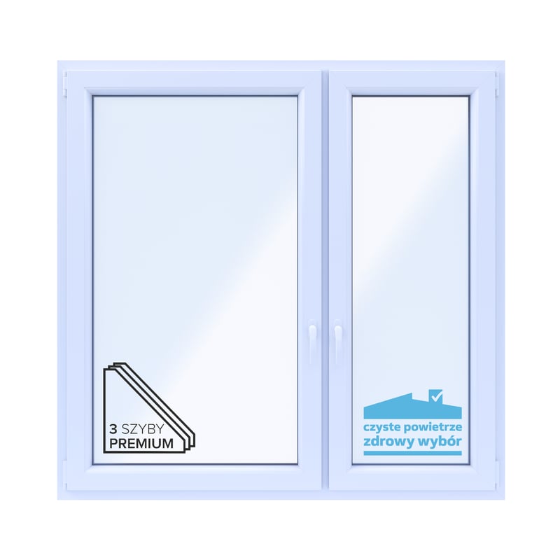 Okno PCV 3-szybowe fasadowe O34 białe 1465x1435 mm otwierane do wewnątrz prawe TROCAL 76AD Witraż