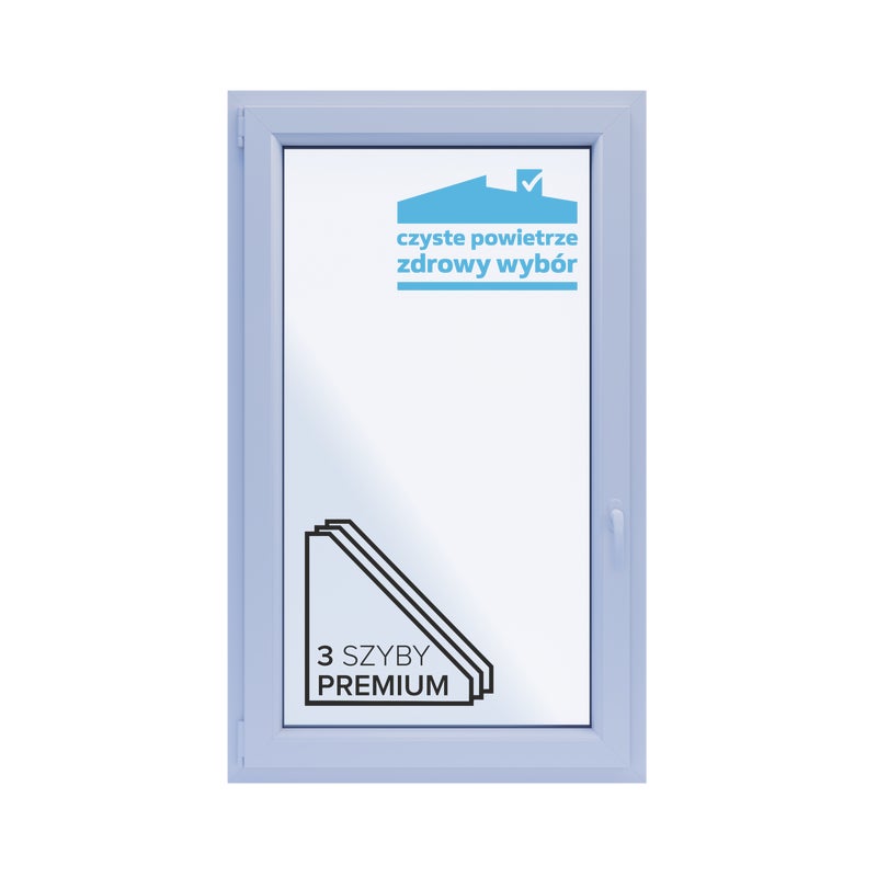 Okno PCV 3-szybowe fasadowe O31 białe 865x1435 mm otwierane do wewnątrz lewe TROCAL 76AD Witraż