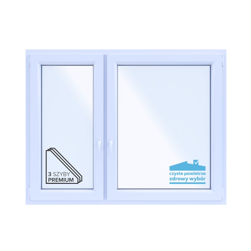 Okno PCV 3-szybowe fasadowe O19 białe 1465x1135 mm otwierane do wewnątrz lewe TROCAL 76MD Witraż
