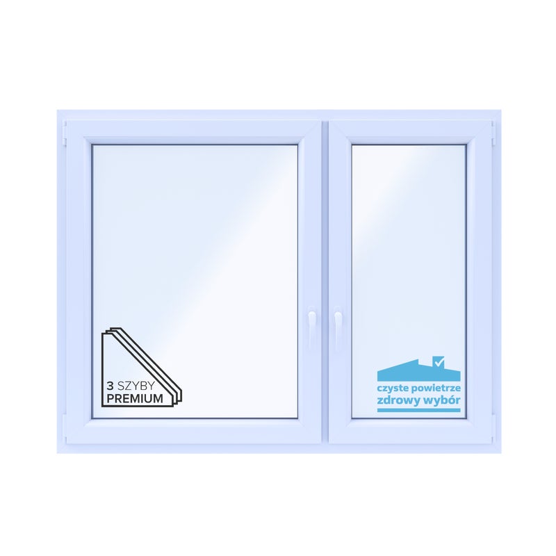 Okno PCV 3-szybowe fasadowe O18 białe 1465x1135 mm otwierane do wewnątrz prawe TROCAL 76MD Witraż
