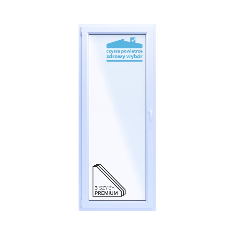 Okno PCV 3-szybowe balkonowe OB4 białe 865x2095 mm otwierane do wewnątrz lewe TROCAL 76AD Witraż