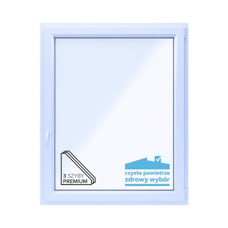 Okno PCV 3-szybowe fasadowe O32 RU białe 1165x1435 mm otwierane do wewnątrz prawe TROCAL 76AD Witraż