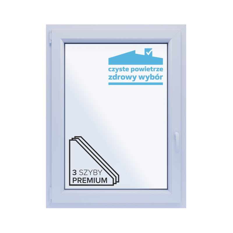 Okno PCV 3-szybowe fasadowe O15 białe 865x1135 mm otwierane do wewnątrz lewe TROCAL 76MD Witraż