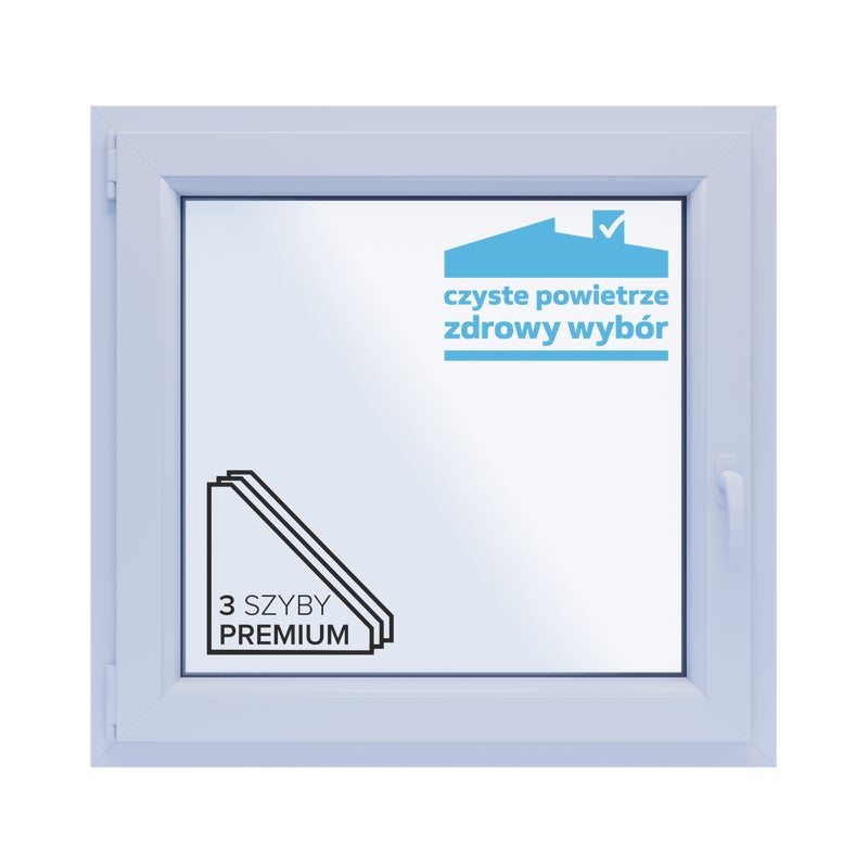 Okno PCV 3-szybowe fasadowe O5L białe 865x835 mm otwierane do wewnątrz lewe TROCAL 76MD Witraż