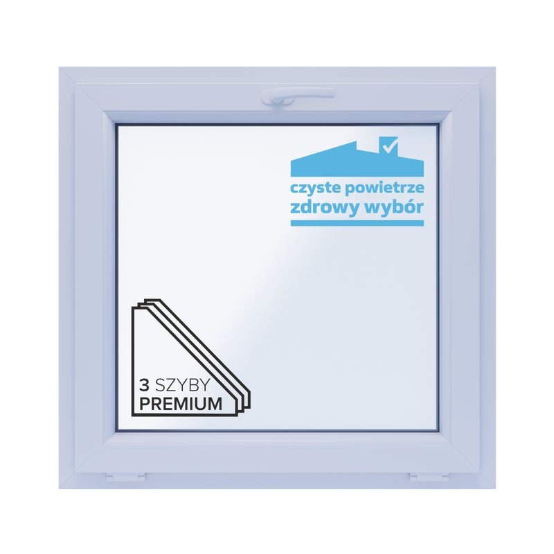 Okno PCV 3-szybowe fasadowe O5 białe 865x835 mm uchylne do wewnątrz TROCAL 76MD Witraż