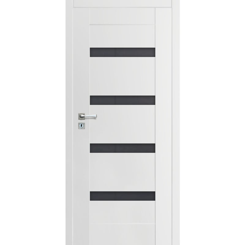 Drzwi wewnętrzne pokojowe bezprzylgowe Parma Nero białe 70 prawe