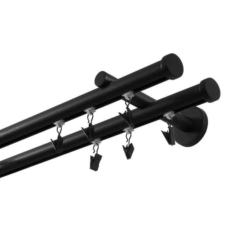 Karnisz podwójny w pełni przesuwny 150 cm czarny 20 mm
