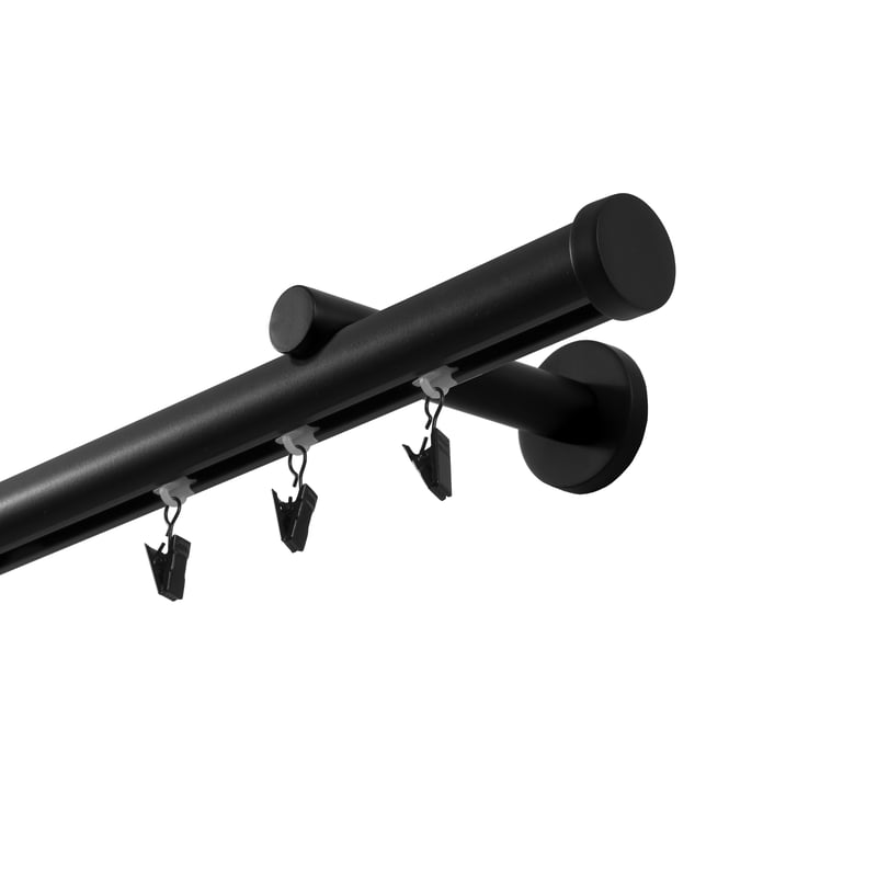 Karnisz sufitowy pojedynczy w pełni przesuwny 250 cm czarny 28 mm