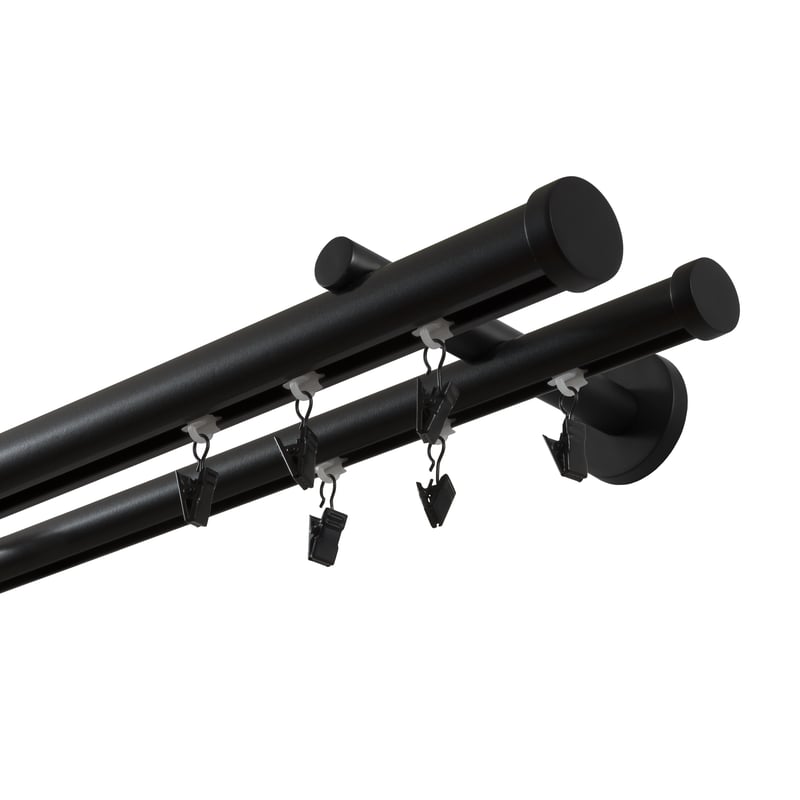 Karnisz podwójny w pełni przesuwny 150 cm czarny 20/28 mm