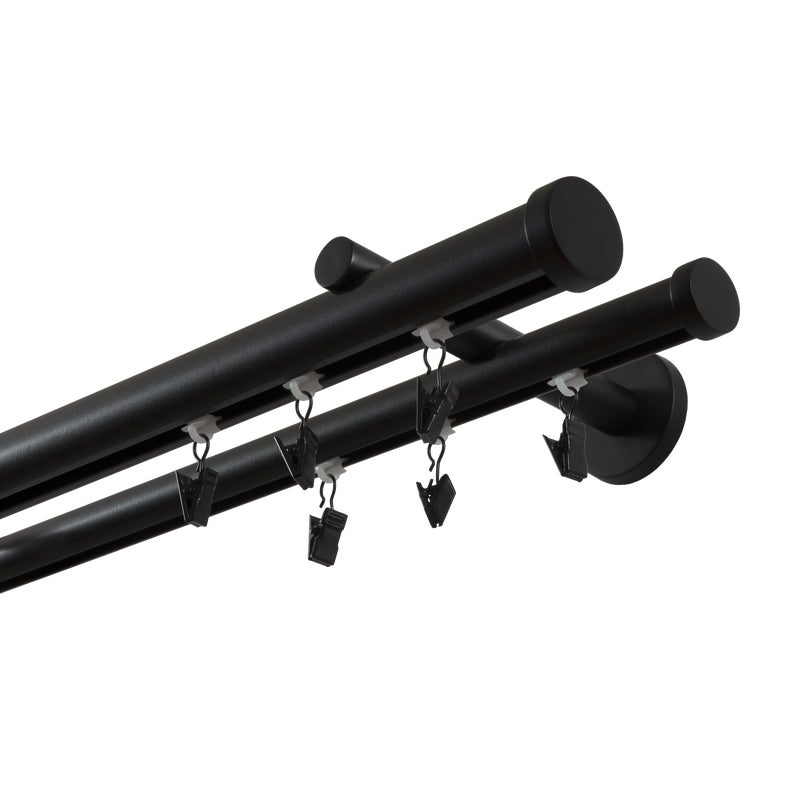 Karnisz podwójny w pełni przesuwny 250 cm czarny 20/28 mm