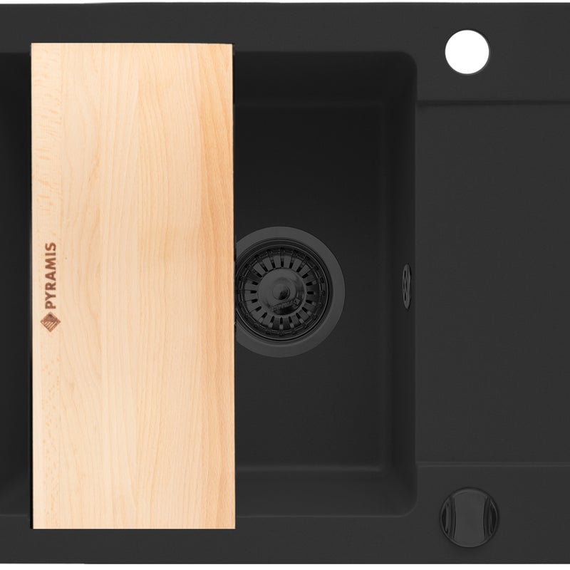 Zlewozmywak konglomeratowy Delos czarny 62 z deską Pyramis