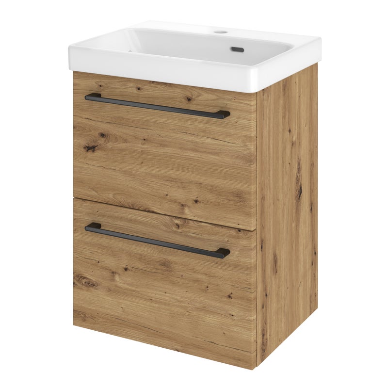 Szafka umywalkowa wisząca 2 szuflady z umywalką 46x36.7 cm zestaw Remix brązowa złoty dąb Sensea