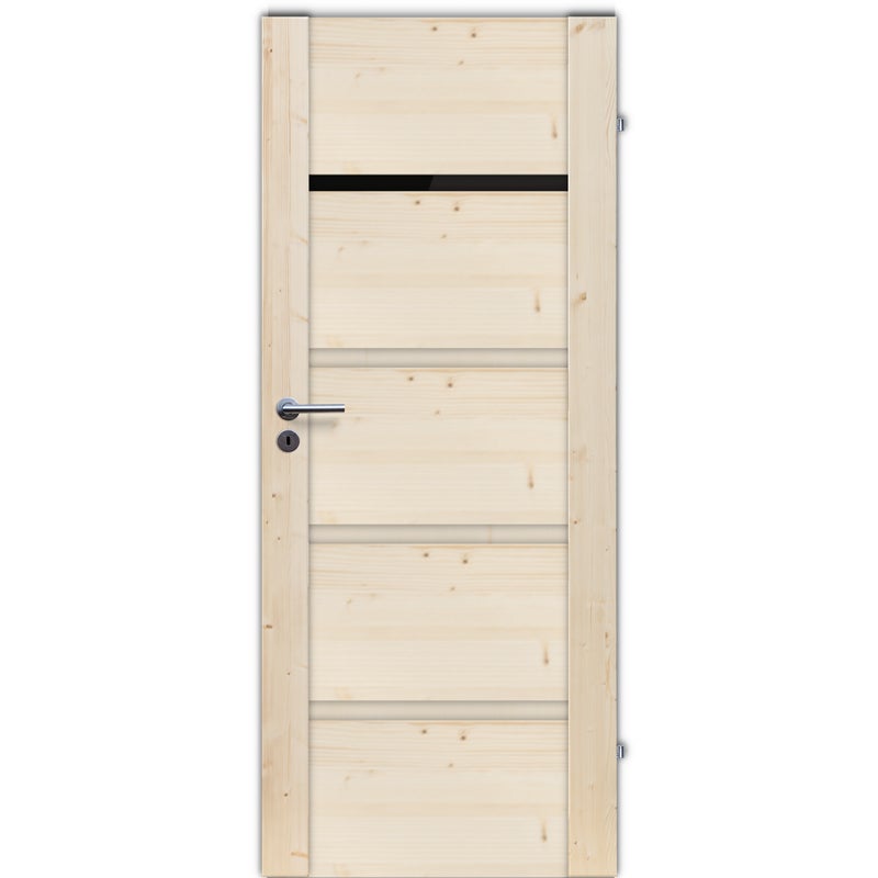 Drzwi wewnętrzne drewniane świerkowe surowe łazienkowe Skogen Nero 60 prawe