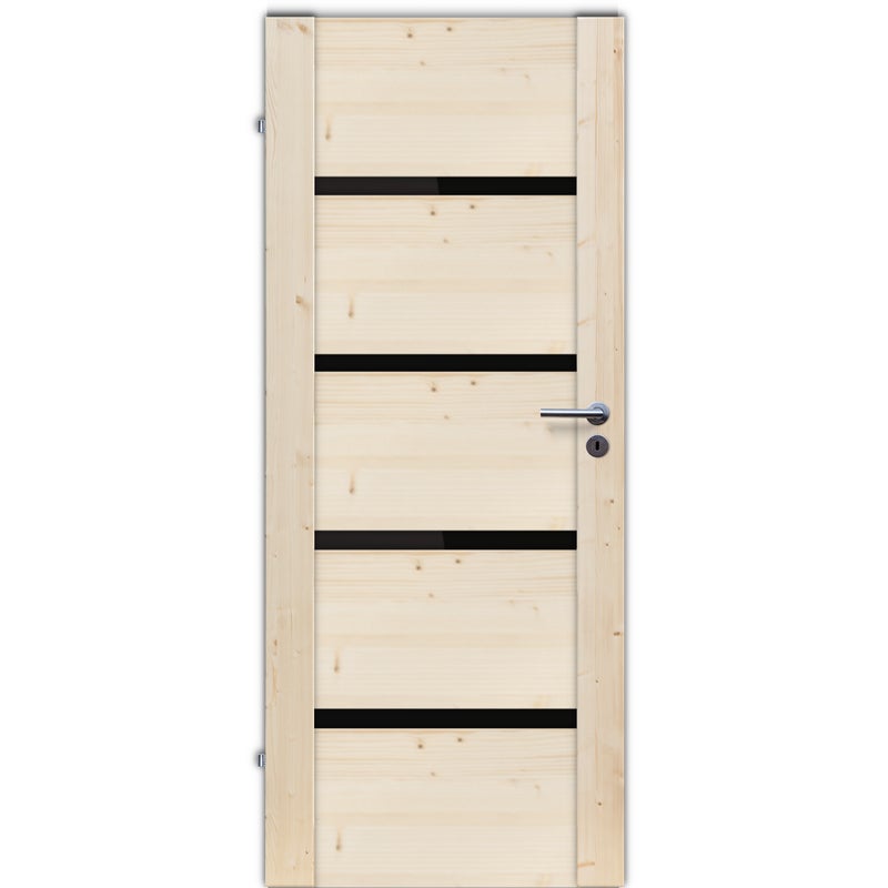 Drzwi wewnętrzne drewniane świerkowe surowe pokojowe Skogen Nero 70 lewe