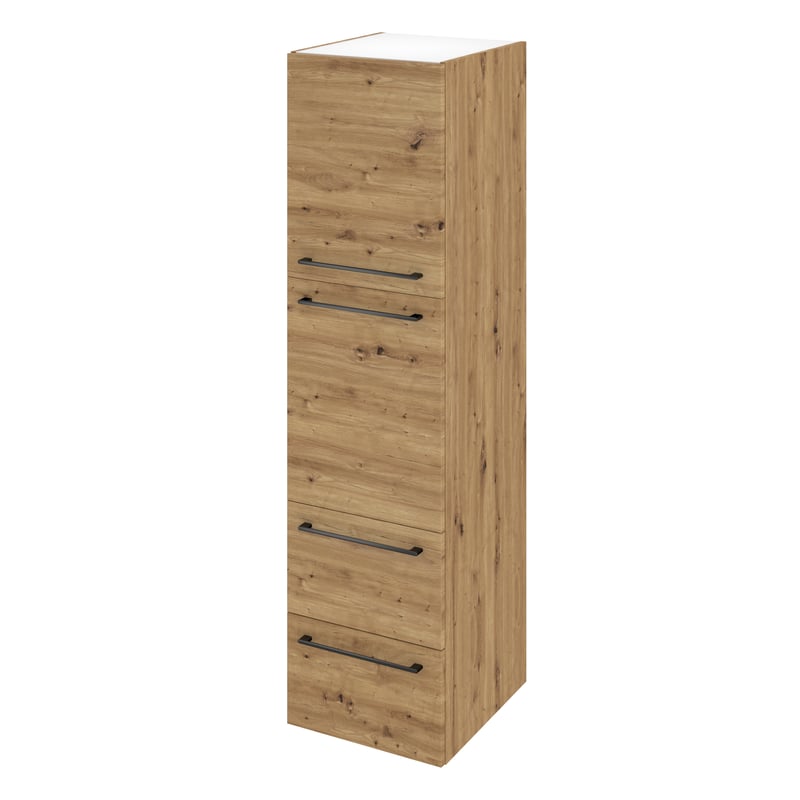 Słupek łazienkowy stojący 2 szuflady + 2 drzwiczki zestaw 45x47.8x173 cm Remix brązowy złoty dąb Sensea