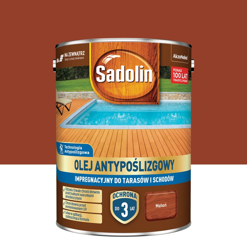 Sadolin Olej antypoślizgowy do tarasów i schodów Mahoń 4.5 l
