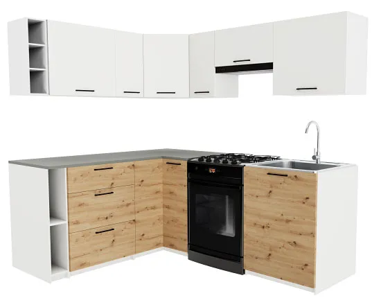 Nowoczesne meble kuchenne dąb artisan + biały - Voku