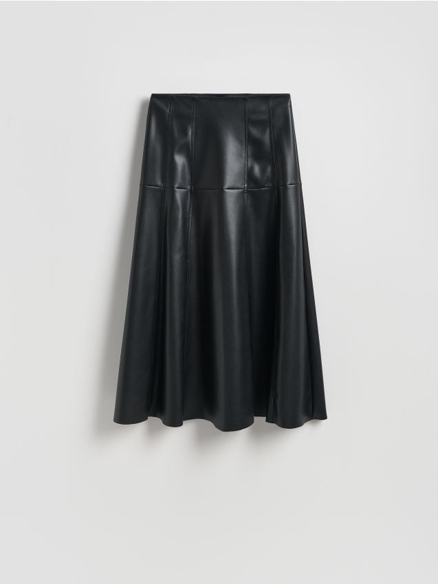 Reserved - Spódnica midi z imitacji skóry - czarny