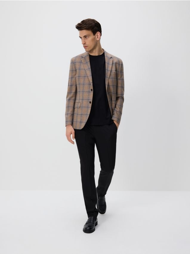 Reserved - Marynarka slim fit w kratę - beżowy